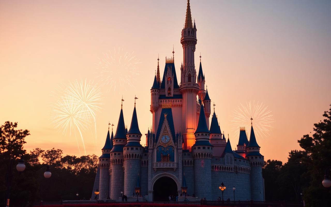Disney castle at golden hour